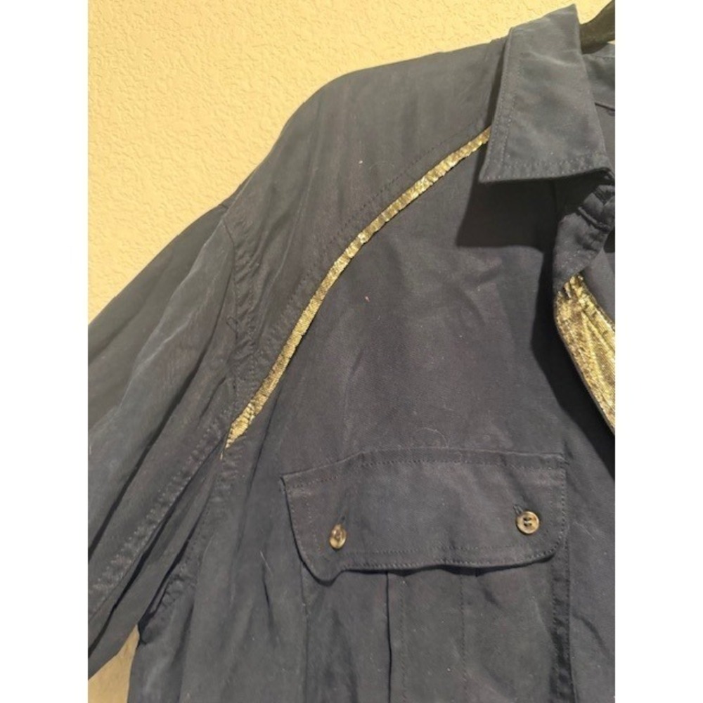 Free People Women's Off Campus Tencel Utility Shirt Gold Trim Button Down Blouse - Picture 4 of 10